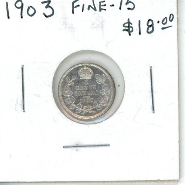1903 Canadian Silver 5 Cents. F-15.