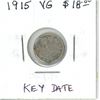 Image 1 : 1915 Canadian Silver 5 Cents. Key Date. Mintage of 1,172,258. VG-8.