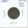 1935 Far Rim Canadian Nickel 5 Cents. S is Far from Rim. EF-40. Nice.