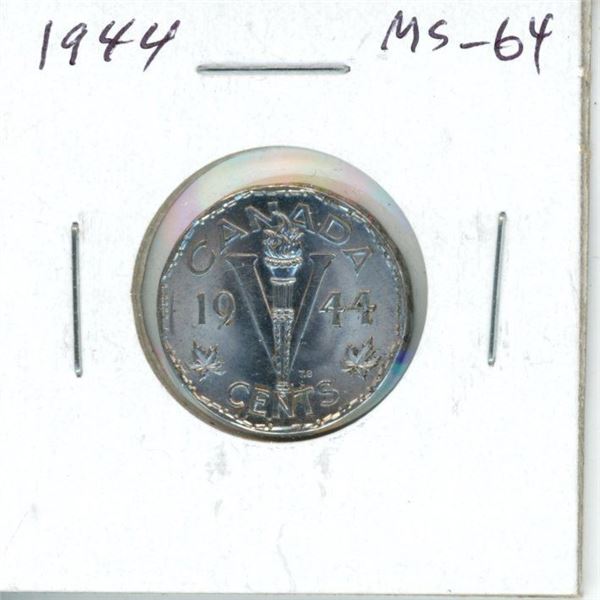 1944 Canadian V For Victory Canadian 5 Cents. MS-64. Nice.