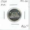 1964 Extra Water Lines Canadian Nickel 5 Cents. XWL variety is scarce. MS-60. Nice.