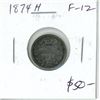 Image 1 : 1874H Canadian Victorian Silver 10 Cents. Heaton Mint. F-12.
