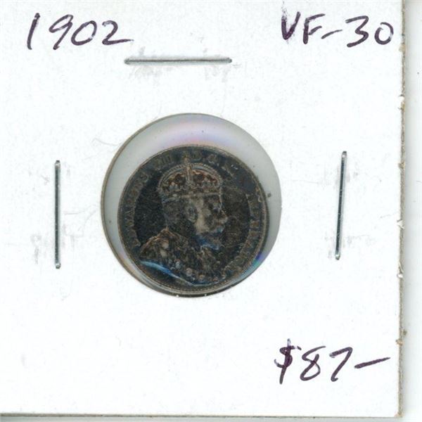 1902 Canadian Silver 10 Cents. The first Silver 10 Cents issued for King Edward VII. VF-30. Nice.