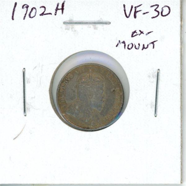 1902H Canadian Silver 10 Cents. Heaton Mint. VF-30. Ex-mount on reverse.