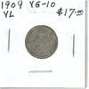 1909 Victorian Leaves Canadian Silver 10 Cents. VG-10.