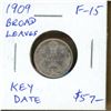 Image 1 : 1909 Broad Leaves Canadian Silver 10 Cents. Key Date. F-15.