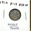 1910 Canadian Silver 10 Cents. The last 10 cents issued for King Edward VII. F-15. Nicely Toned.