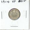 1914 Canadian Silver 10 Cents. World War I issue. VF-20.