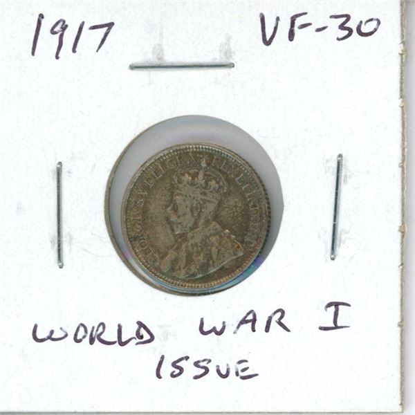 1917 Canadian Silver 10 Cents. World War I issue. VF-30. Nice.
