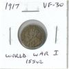 1917 Canadian Silver 10 Cents. World War I issue. VF-30. Nice.