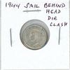 Image 1 : 1944 Sail behind Head Canadian Silver 10 Cents. This error is the result of a major Die Clash. EF-40