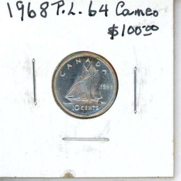 1968 Canadian Silver 10 Cents. P-64. Cameo.