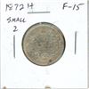 1872H Small 2 Canadian Victorian Silver 25 Cents. Heaton Mint. F-15. Key Date.