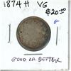 1874H Canadian Victorian Silver 25 Cents. Heaton Mint. Good or better.