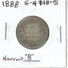 1888 Narrow 8 Canadian Victorian Silver 25 Cents. Key Date. Mintage of 400,000. Good.