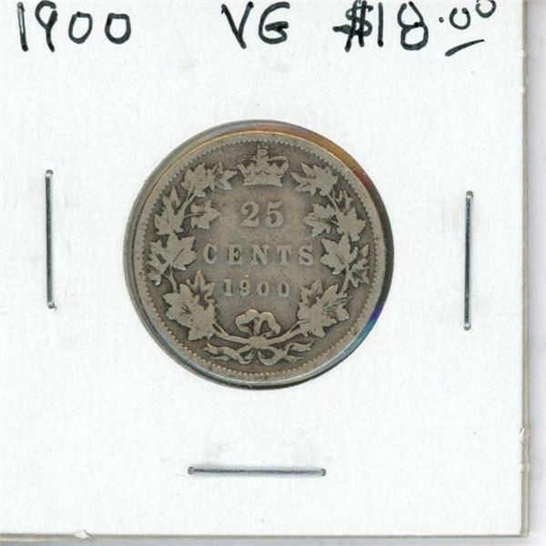 1900 Canadian Victorian Silver 25 Cents. VG-8.