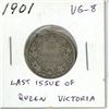 1901 Canadian Victorian Silver 25 Cents. The last 25 cents issued for Queen Victoria. VG-8.