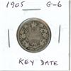 1905 Canadian Silver 25 Cents. Key Date. Mintage of 800,000. G-6.