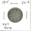 1915 Canadian Silver 25 Cents. Key Date. Mintage of 242,382. VG-8.