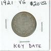 1921 Canadian Silver 25 Cents. Key Date. Mintage of 597,337. VG-8.