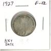 1927 Canadian Silver 25 Cents. Key Date. Mintage of 468,096. F-12.