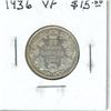 1936 Canadian Silver 25 Cents. The last 25 cents issued for King George V. VF-20. Nice.