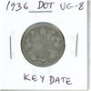 1936 Dot Canadian Silver 25 Cents. Scarce Dot variety. VG-8.