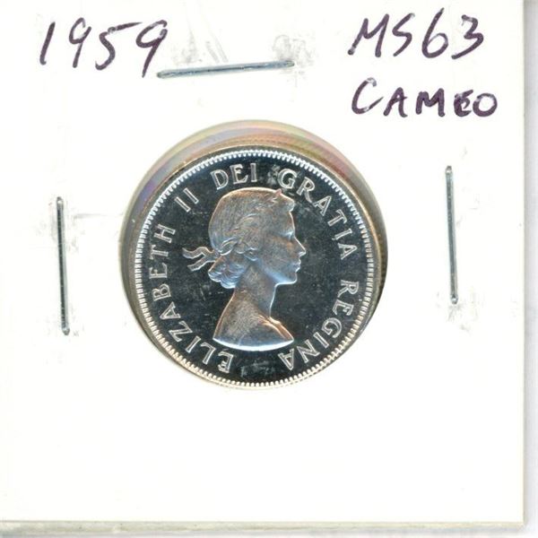 1959 Canadian Silver 25 Cents. MS-63 Cameo. Nice.