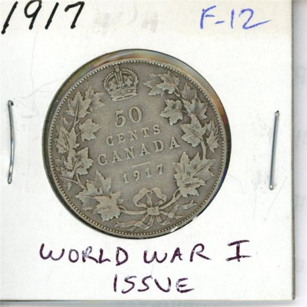 1917 Canadian Silver 50 Cents. World War I issue. F-12.