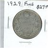 Image 1 : 1929 Canadian Silver 50 Cents. The first year of the Great Depression. F-12.
