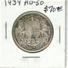 Image 1 : 1939 Canadian Silver 50 Cents. Key Date. Mintage of 287,976. The first year of World War II. AU-50. 
