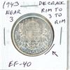 Image 1 : 1943 Near 3 Canadian Silver 50 Cents. Reverse Die Crack from Rim to 3 to Rim. EF-40. Nice.