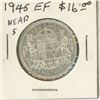 1945 Near 5 Canadian Silver 50 Cents. Last year of World War II. EF-40. Nice.