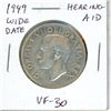 791  1949 Wide Date Canadian Silver 50 Cents. Hearing Aid in the Kings ear the result of a Die Clash. VF