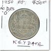 Image 1 : 1950 No Design in Zero Canadian Silver 50 Cents. Key Date. EF-40.