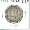 1951 Canadian Silver 50 Cents. MS-60. Nice.