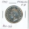 795  1951 Hearing Aid Canadian Silver 50 Cents. Hearing Aid in kings ear the result of a Die Clash. AU5