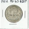 1952 Canadian Silver 50 Cents. The last 50 cents issued for King George VI. MS-63. Nice.