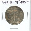 Image 1 : U.S. 1942D Walking Liberty Silver Half Dollar. Denver Mint. VF-20.