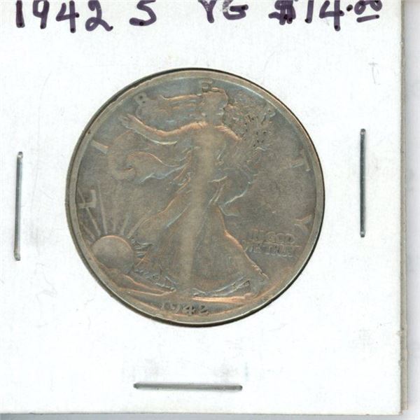 U.S. 1942S Walking Liberty Silver Half Dollar. San Francisco Mint. VG-8.