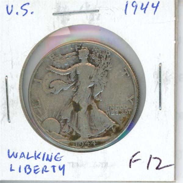 U.S. 1944 Walking Liberty Silver Half Dollar. Philadelphia Mint. F-12.