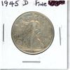 Image 1 : U.S. 1945D Walking Liberty Silver Half Dollar. Denver Mint. F-12 or better.
