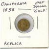 Image 1 : California 1858 Half Dollar “Gold” Replica. Portrait of Liberty and a bear but no gold in this coin.