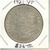 Image 1 : U.S. 1921 Morgan Silver Dollar. Philadelphia Mint. 100 Year Old Coin. VF-20 or better.