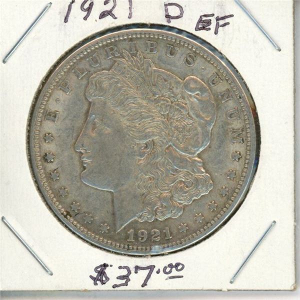 U.S. 1921D Morgan Silver Dollar. Denver Mint. 100 Year Old Coin. EF-40,