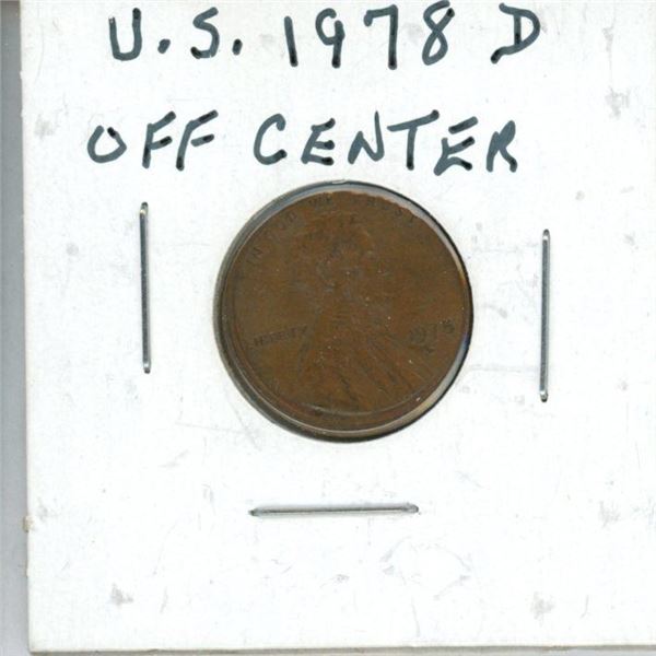 U.S 1978D Lincoln Cent Error. Coin has been struck Off Centre on both sides.