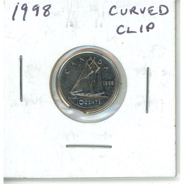 Canada 1998 Curved Clip 10 Cents. Curved Clip at 6:30 on the reverse with corresponding Blakesley Ef