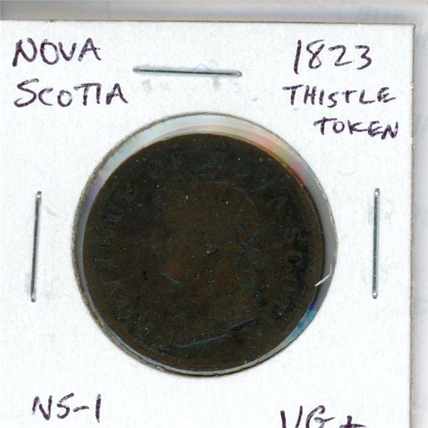 Nova Scotia. 1823 Thistle pre-Confederation Token. George IV Half Penny. Fifteen Leaves. NS-1. VG+.