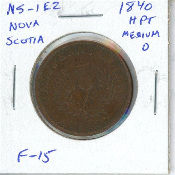 Nova Scotia. 1840 pre-Confederation Token. Half Penny. Medium O. Queen Victoria. Thistle. NS-1E2. F-
