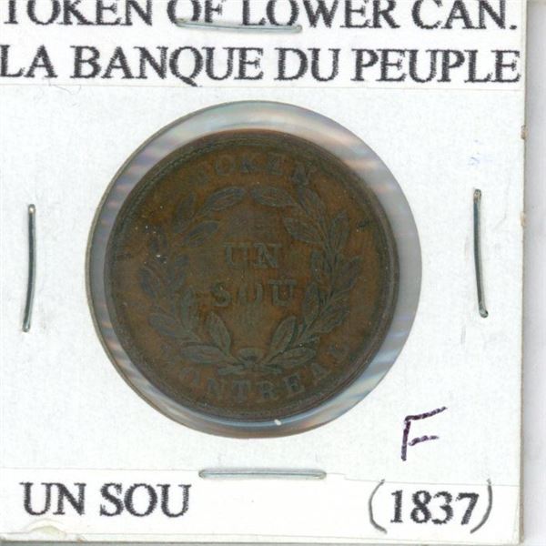 Lower Canada. Agriculture & Commerce pre-Confederation Token. Un Sou. Fine.